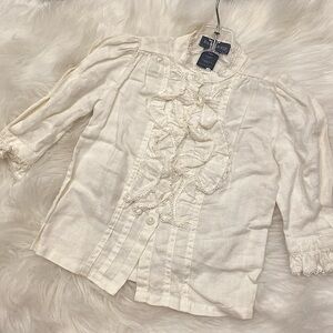 3-6 month Irish Linen ruffle lace button up shirt. NWOT